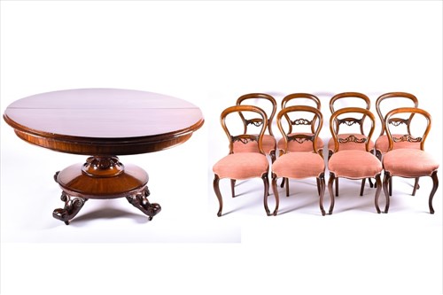 Lot 86 - A Victorian mahogany dining table and chairs...