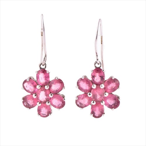 Lot 535 - A pair of 9ct white gold and pink tourmaline...