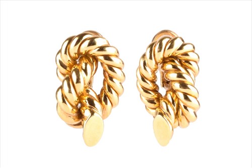 Lot 467 - A pair of Italian yellow metal earrings of...