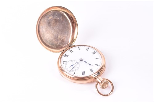 Lot 371 - A 9ct gold full hunter pocket watch the white...