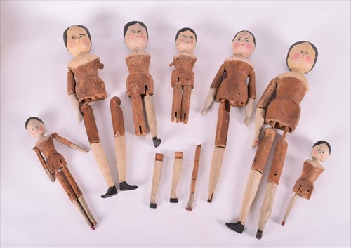 Lot 320 - A group seven 19th century Dutch 'peg' toy...