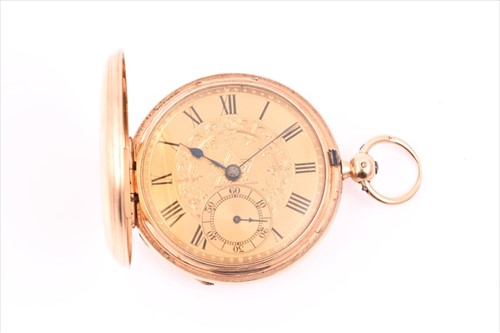 Lot 378 - An 18ct yellow gold full hunter pocket watch...