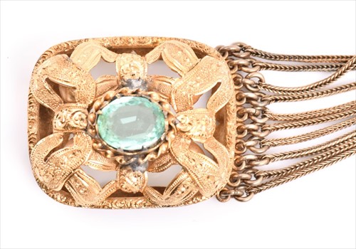 Lot 649 - A gilt metal and emeraldÂ bracelet set with an...