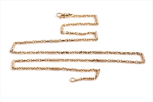 Lot 660 - A 9ct yellow gold fancy-link chain necklace...