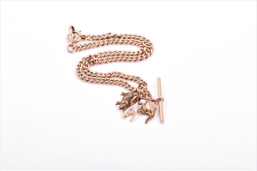 Lot 501 - A 9ct rose gold converted watch chain necklace...
