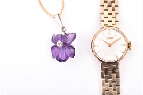 Lot 568 - A yellow metal ladies cocktail watch...