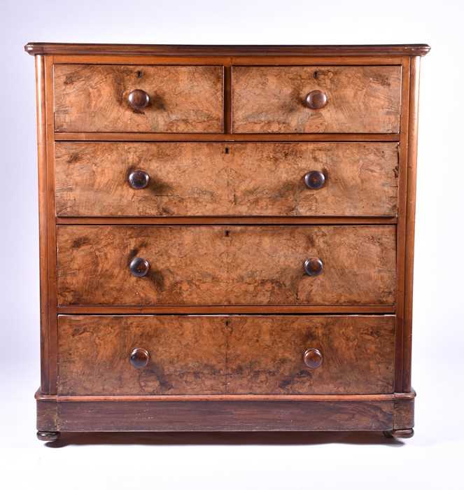 Lot 26 - A late Victorian burr walnut veneered chest...