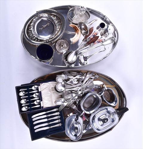 Lot 498 - Two silver plated oval trays together with a...