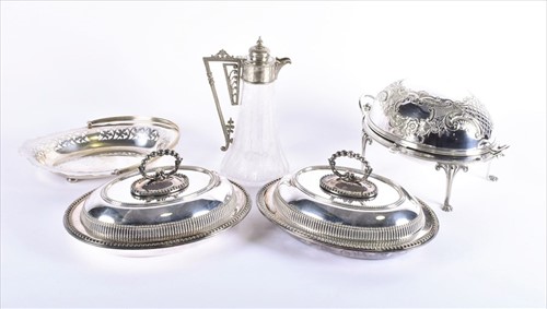Lot 499 - A Victorian claret jug with silver plated...