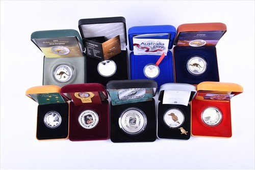 Lot 407 - A collection of nine boxed Australian silver...