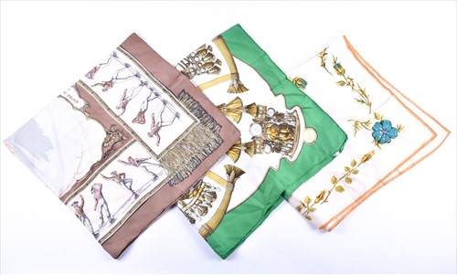 Lot 337 - Two vintage Hermes silk scarves to include one...
