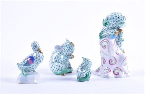 Lot 291 - A collection of four Herend porcelain animals...