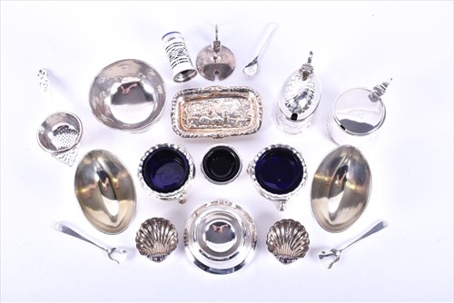 Lot 482 - A collection of English silver cruet pieces to...