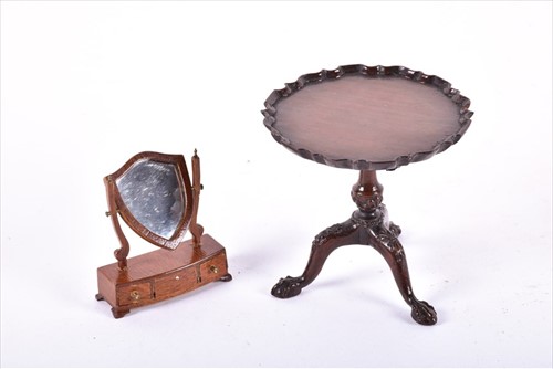 Lot 398 - An antique miniature doll house tilt top table...