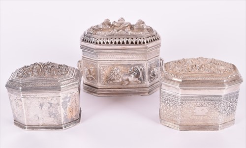 Lot 484 - An Eastern octagonal white metal (tests...