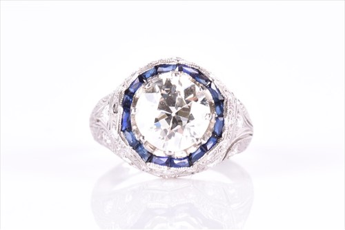 Lot 526A - An impressive diamond and sapphire ring...