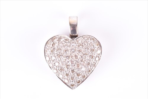 Lot 570 - An 18ct white gold and diamond heart-shaped...
