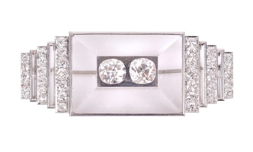 Lot 22 - An Art Deco diamond plaque brooch by Suzanne...