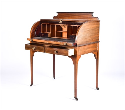 Lot 163 - An Edwardian mahogany and inlaid roll front...