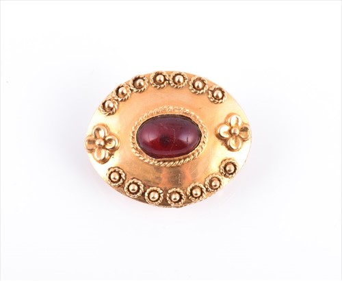 Lot 597 - A Victorian yellow metal brooch inset to front...