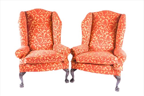 Lot 84 - A pair of George Smith wingback armchairs...