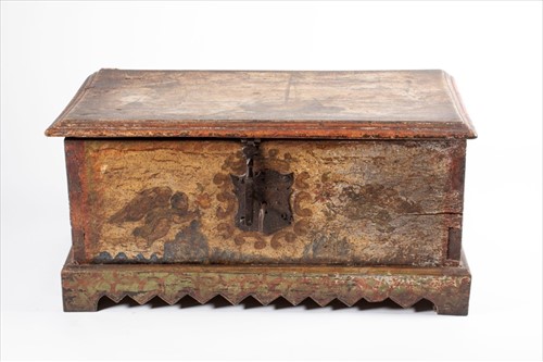 Lot 214 - An early 18th century painted trunk with cast...