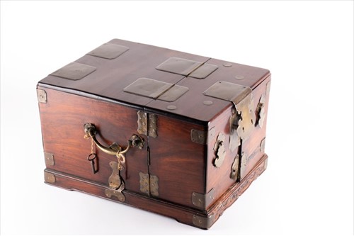 Lot 134 - A 19th century Chinese hardwood and brass...