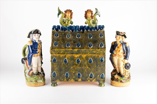 Lot 190 - An unusual folk art earthenware covered box...