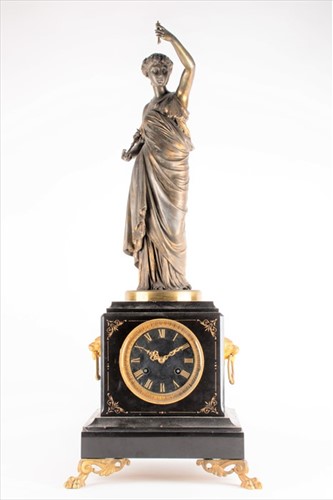 Lot 301 - A 19th century French black slate figural...