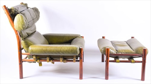 Lot 96 - A green leather upholstered chair and...