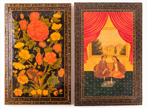 Lot 162 - Two Persian Qajar lacquer mirror cases to...