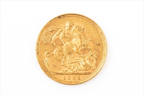 Lot 293 - A Victorian gold full sovereign dated 1892.