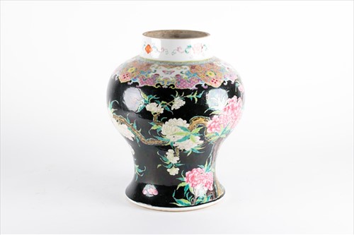 Lot 146 - A Qing dynasty famille noire porcelain vase...
