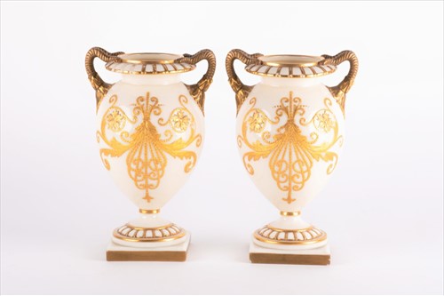 Lot 194 - A pair of Grainger Worcester ivory porcelain...