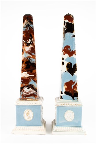 Lot 199 - A pair of late 18th century pearlware obelisks...