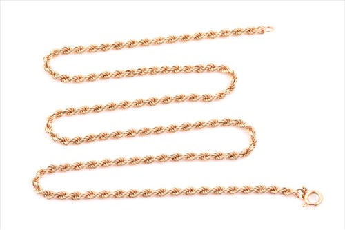 Lot 563 - An 18ct yellow gold rope-twist necklace 52 cm...