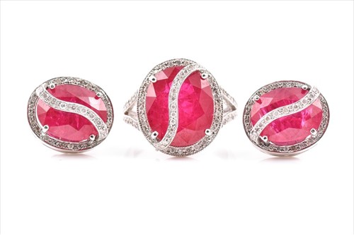 Lot 546 - A white metal, diamond, and composite ruby...