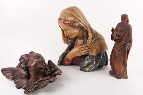 Lot 108 - A 19th-century plaster cast putti's masque,...