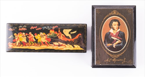 Lot 563 - A Russian papier mache box of rectangular form,...