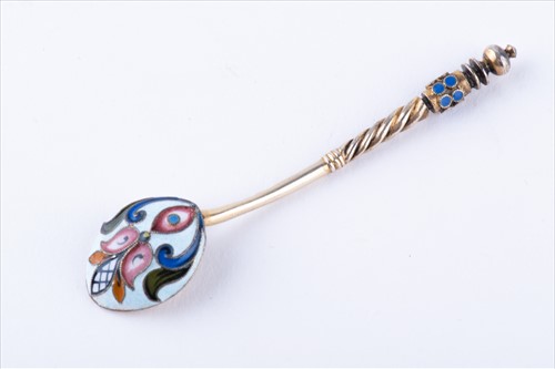 Lot 389 - A Russian silver and cloisonne enamel salt...