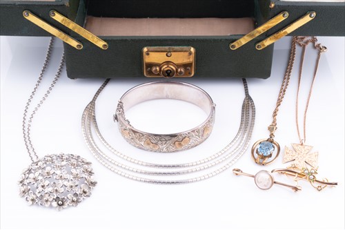 Lot 502 - A 15ct yellow gold, pearl, and demantoid...