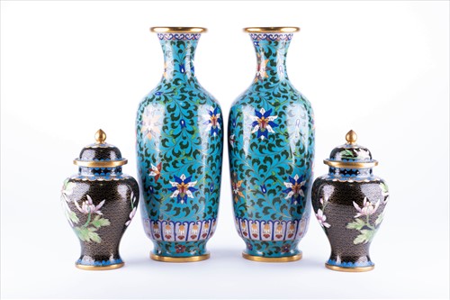 Lot 196 - A pair of 20th century Japanese cloisonné...