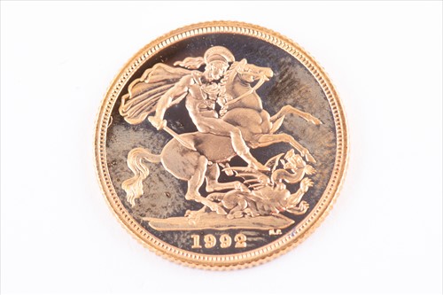 Lot 343 - A 1992 Royal Mint Proof Sovereign with obverse...