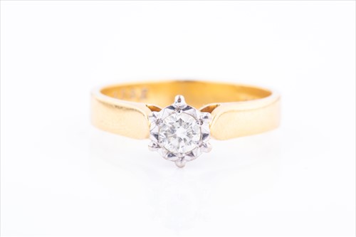 Lot 420 - An 18ct yellow gold and solitaire diamond ring...