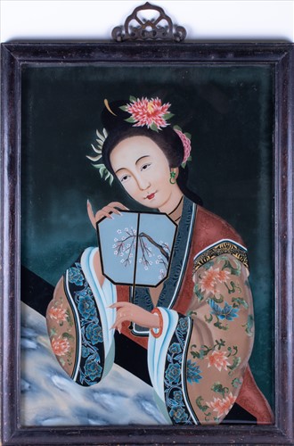 Lot 216 - A Chinese reverse painting on glass of a young...
