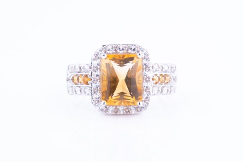 Lot 442 - A 14k white gold, diamond and citrine cocktail...