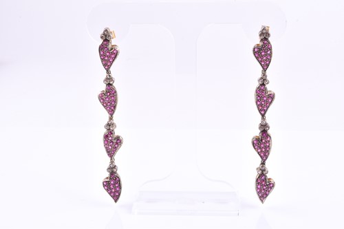 Lot 281 - A pair of silver gilt, diamond, and ruby drop...