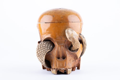 Lot 211 - An unusual Chinese skull shaped carved boxwood...