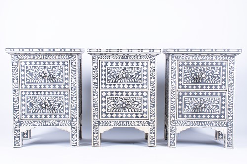 Lot 143 - A set of three ebonised and bone inlaid narrow...