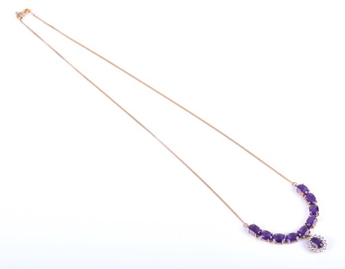 Lot 394 - A 14ct yellow gold, amethyst and CZ necklace,...